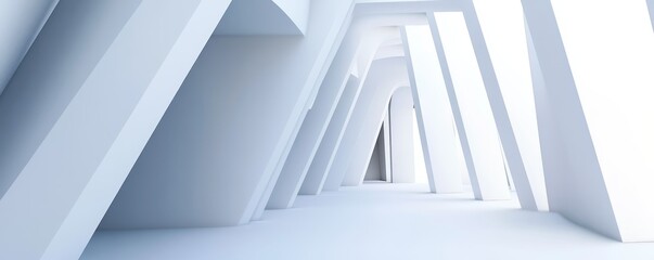 Obraz premium A stunning minimalist architectural corridor featuring angular white beams and a clean, spacious design.