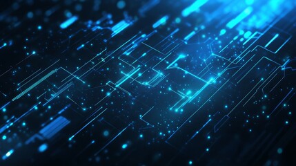 Abstract blue digital background with glowing lines and particles, representing technology and data flow.