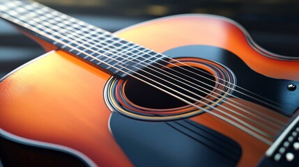 Close-up of a beautiful acoustic guitar, showcasing its rich wood tones and intricate details, perfect for music lovers and artists.