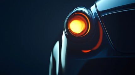 Close-up of a modern car's rear light illuminating in darkness, showcasing sleek design and vibrant color.
