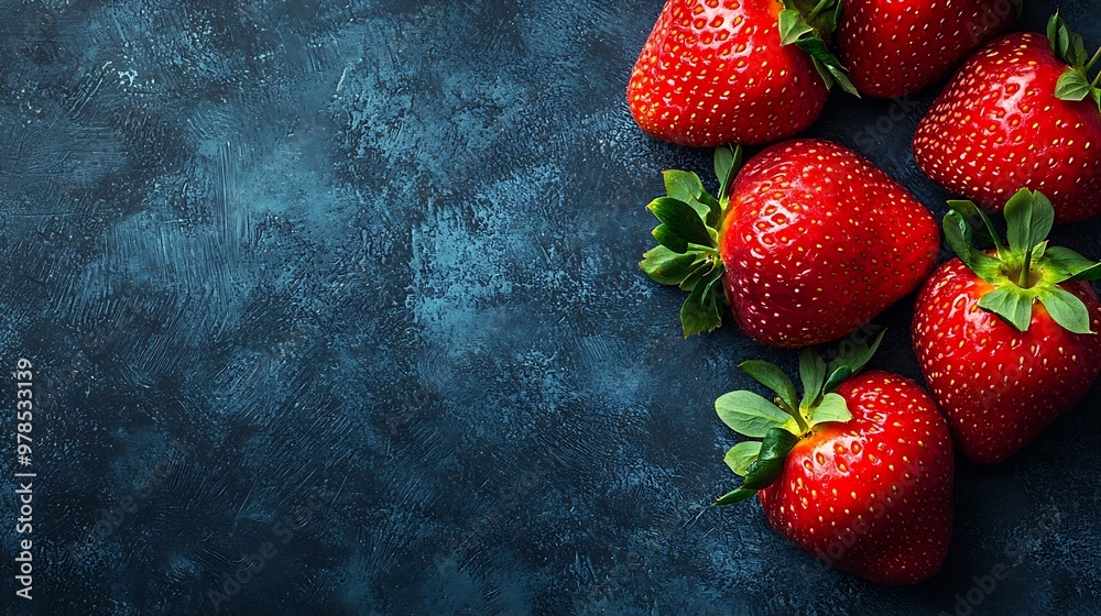 Poster strawberries texture top view : generative ai
