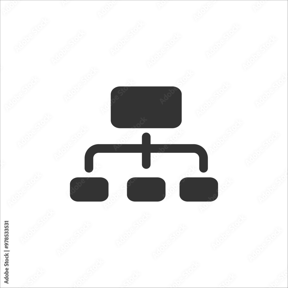 Poster sleek black and white hierarchical flowchart icon representing a structured business process or orga
