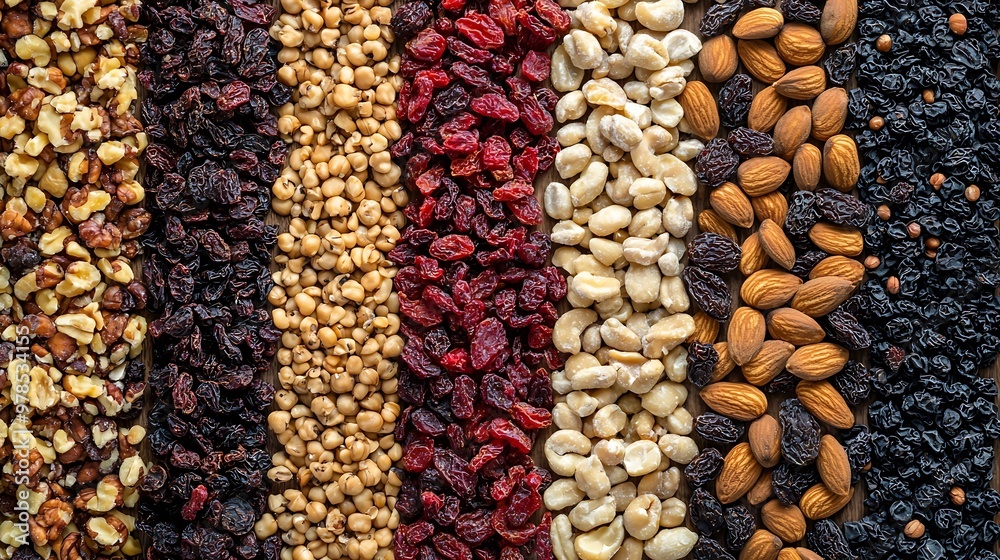 Poster dried fruits and nuts texture : generative ai