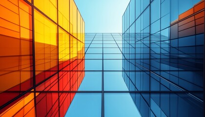 Fototapeta premium Low-Angle View of Multicolored Glass Facade of a Modern Building