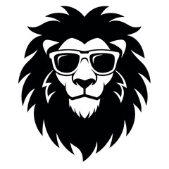 a black and white illustration of a lion's head. The lion has a fierce expression with its mane flowing in the wind. Its eyes are closed and its mouth is slightly open, as if it is snarling