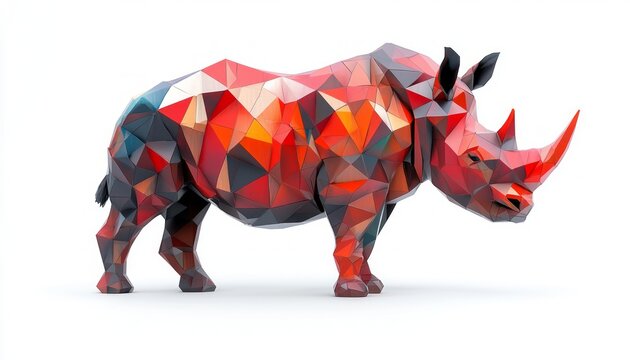 Geometric Rhinosaur in Vibrant Red and Orange Low-poly Artwork