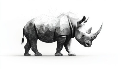 Fototapeta premium Geometric Rhino Art: Monochromatic Low-poly Wildlife Composition