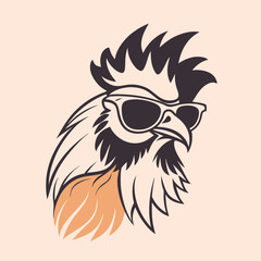 a black and white illustration of ‍a Rooster with sunglasses. its wings spread out and its head facing towards the left side of the image. It has a pair of sunglasses on its face