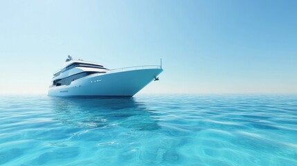 Fototapeta premium A luxurious yacht floating on calm blue waters under a clear sky.