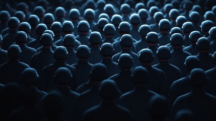 Obraz premium A sea of faceless figures in a dark environment, evoking mystery and a sense of anonymity in a modern context.