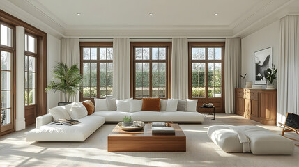 Modern Living Room Design Ideas with White Sofa and Large Windows