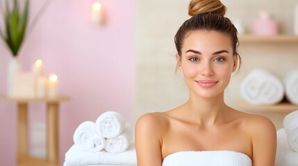 Serene Beauty Woman with Glowing Healthy Skin in Spa Setting