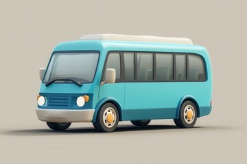 A stylized blue minibus designed for transport, featuring a simple and friendly aesthetic.