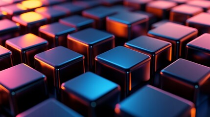 Fototapeta premium Close-up view of glossy keyboard keys reflecting vibrant colors, showcasing a modern and stylish design perfect for tech enthusiasts.