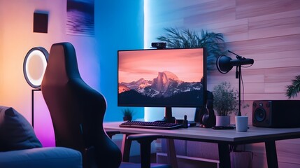 Vibrant Minimalist Home Studio Setup for Influencer Live Streaming and Modern Entrepreneurship