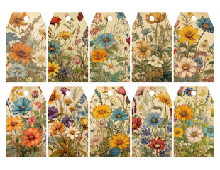 Vintage Botanical Wildflowers Gift Tags 