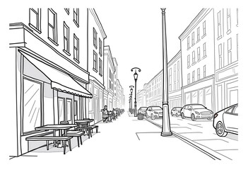White Background NYC Cafe: Simple Line Art Coloring Page