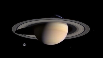 Image comparing the sizes of Saturn and Earth.