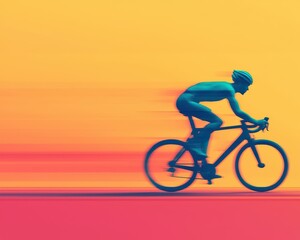 Obraz premium A dynamic silhouette of a cyclist in motion against a vibrant gradient background, evoking speed and energy.