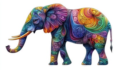Colorful Elephant Illustration With Intricate Swirl Patterns