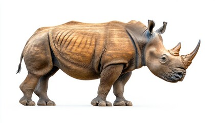 Obraz premium Detailed Side Profile of A Majestic Rhinoceros Against A White Background