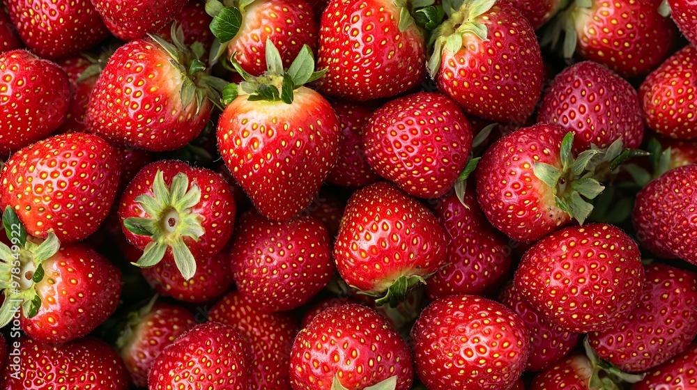 Poster fresh uncleaned strawberries top view : generative ai