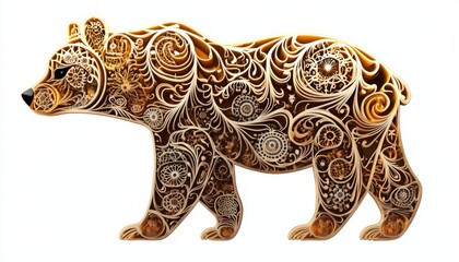 Fototapeta premium Intricate Bear Silhouette With Floral and Gear Patterns in Warm Tones