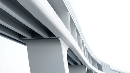 Obraz premium An overhead perspective of a modern, sleek bridge with smooth lines against a bright background, highlighting urban architecture.