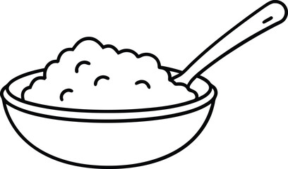 Spoon and Bowl of Stuffing Vector Drawing Ideal for Kids Coloring
