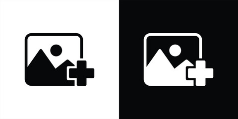 Fototapeta premium gallery icon. gallery with plus mark, add photo, new image icon symbol sign. vector illustration