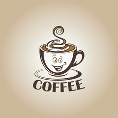 Coffee Cup Cute Trendy Retro Cartoon Vector Coffee Typography T-shirt Design Template