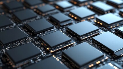 Close-up view of modern computer chips arranged on a circuit board, showcasing advanced technology and intricate design.
