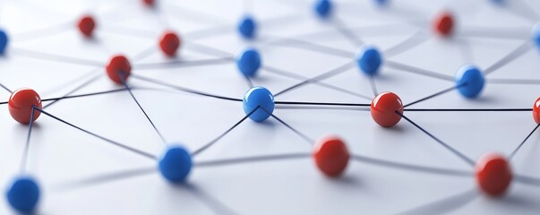 Colorful network nodes connected by lines, representing technology, communication, and interconnected systems.