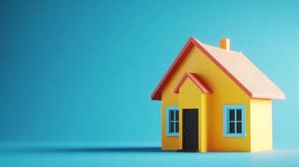 Colorful yellow house model on a blue background, ideal for real estate, home decor, or childhood themes.