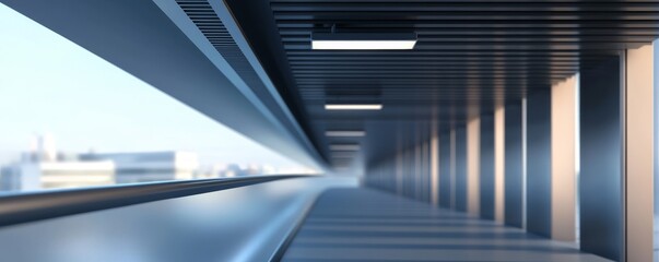 Obraz premium Modern corridor with sleek design and soft lighting, ideal for architecture, interior styling, and contemporary themes.