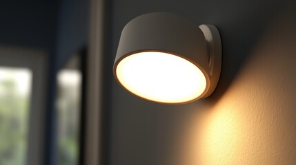 Modern wall light fixture casting a warm glow, ideal for interior decor, enhancing ambiance in living spaces.