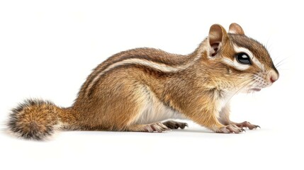 Obraz premium Highquality portrait of an adult chipmunk on a white background, perfect for animal lovers.