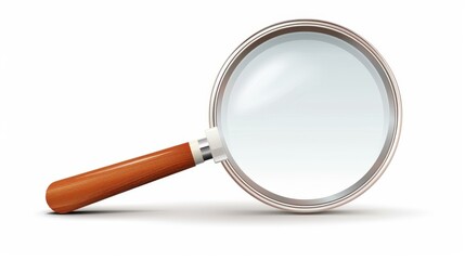 Fototapeta premium A clear magnifying glass icon on a white backdrop, perfect for projects needing a focus on search or exploration themes.