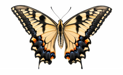 Fototapeta premium A vibrant butterfly fluttering gracefully, showcasing its stunning colors against a crisp, clean background. Natures art in motion