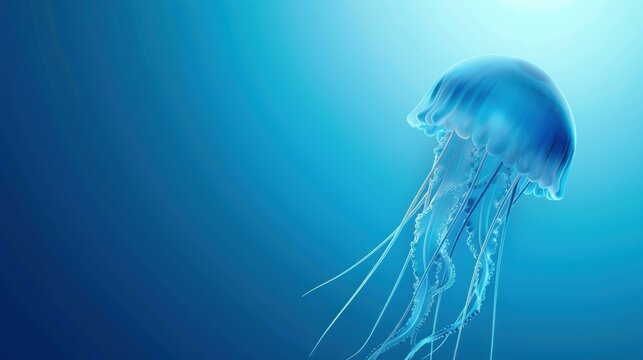 Vibrant web banner featuring a Portuguese man o war on a blue backdrop, ideal for marinethemed promotions. - Powered by Adobe