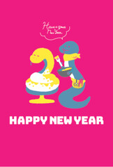 ヘアサロン年賀状　巳年　ピンク