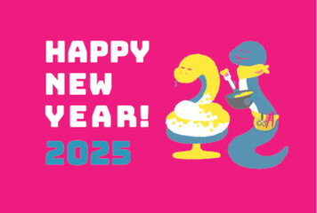 ヘアサロン年賀状　巳年　ピンク