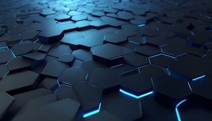 Futuristic 3D Honeycomb with Neon Blue Highlights