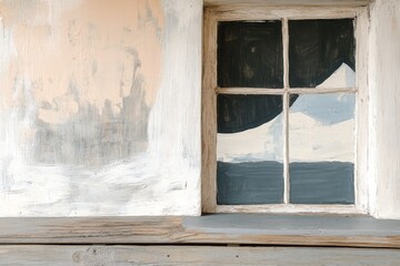 Architecture. Illustration on the theme of unusual buildings and strange structures. Stairs, windows and concrete partitions.