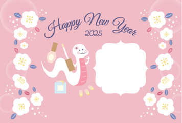 ネイルサロン　巳年　フォトフレーム年賀状