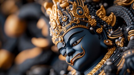 Intricate statue depicting a deity with rich colors and detailed craftsmanship, showcasing cultural artistry and spirituality.