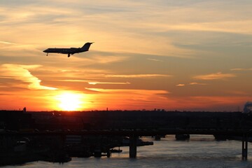 airplane at sunset