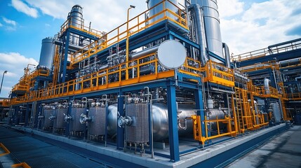 Fototapeta premium Modern industrial plant processing chemicals and fuel