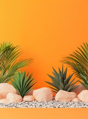 Orange Background with Rocks and Plants