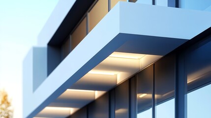 Obraz premium Close-up of a modern building facade showcasing sleek lines and natural lighting elements for architectural inspiration.